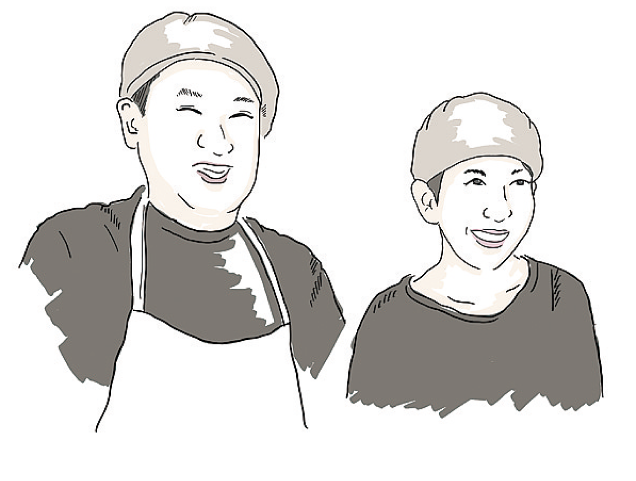 店主の土井さんと妻の聡美さんのイラスト