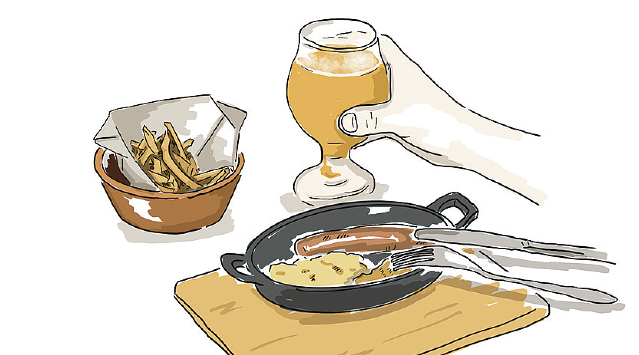 フライドポテトとソーセージのイラスト