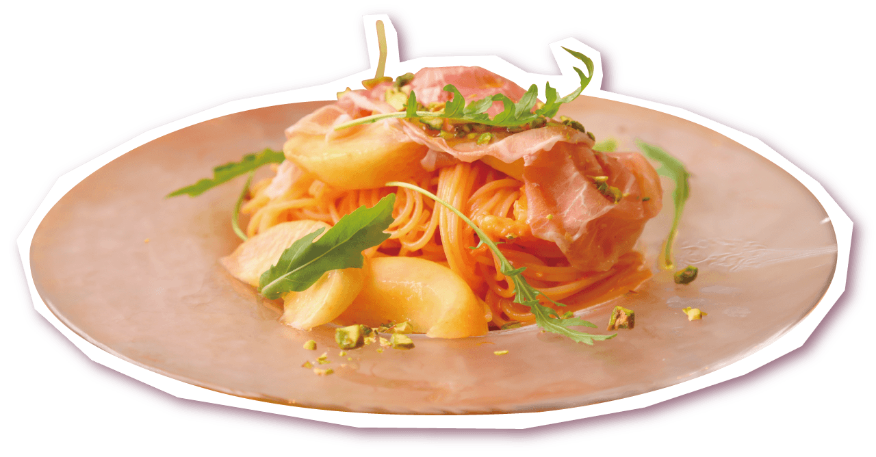 pizzeria SERICOの飛騨桃と生ハムの冷製パスタ